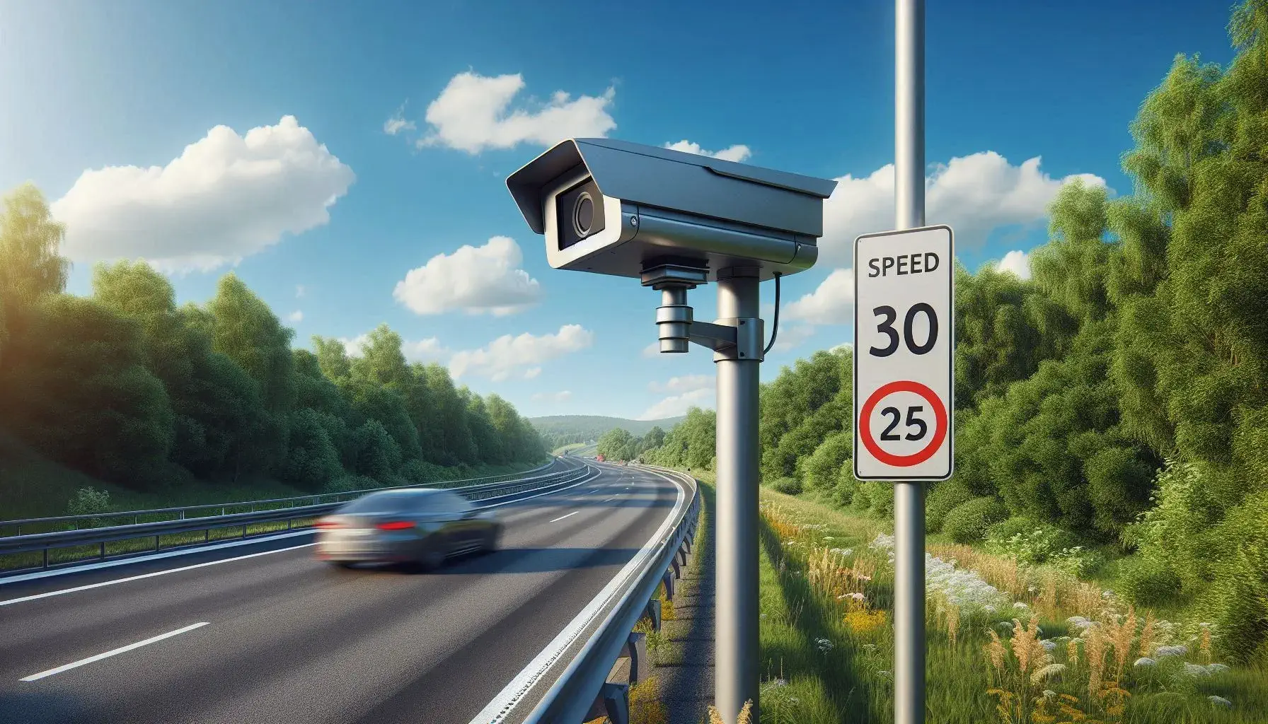 An image representing average speed control on a highway road